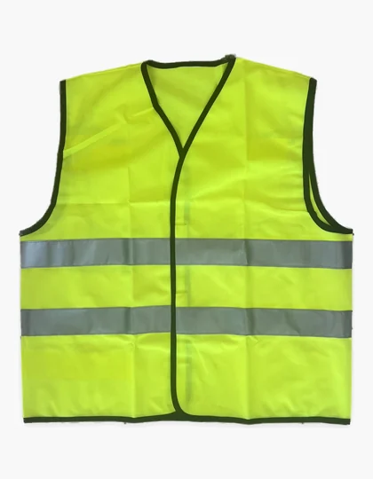 Gilet de sécurité jaune fluo à bandes réfléchissantes, vu de face